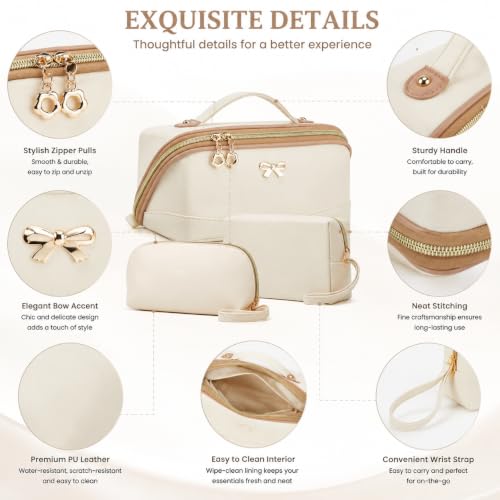 3-Piece Travel Makeup Bag Set - Waterproof PU Leather Cosmetic Organizer