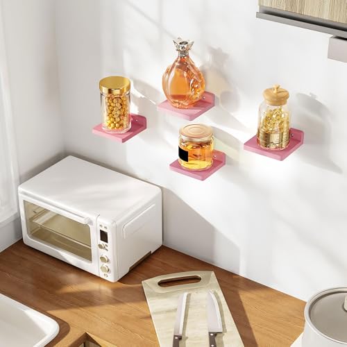 SRIWATANA 5-Inch Floating Shelves Set of 4 - Compact Wood Wall Shelves for Home Decor