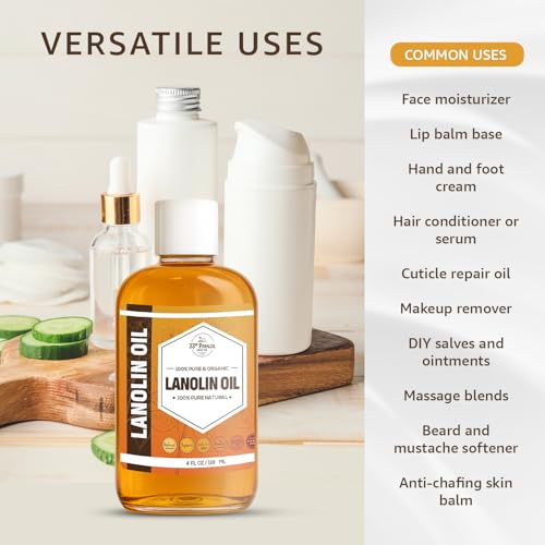 Lanolin Oil 4 Fl Oz - Cold Pressed Moisturizer for Skin, Lips & Hair