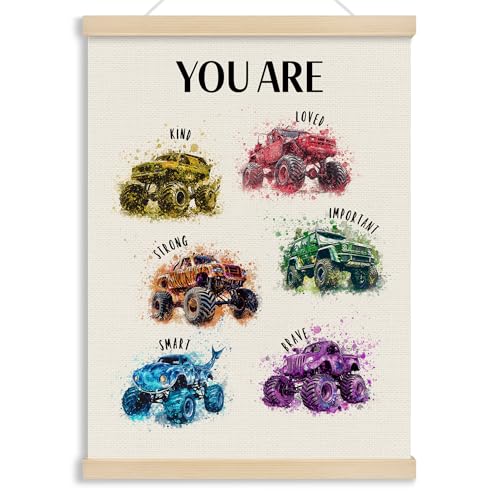 MOTERMATE Watercolor Monster Trucks Wall Art Poster - 12x16 Inch Frame