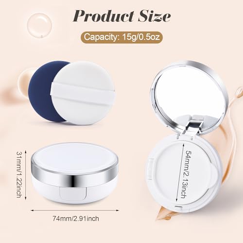 4 Pack Portable Makeup Puff Box with Mirror & Sponge - 15g Liquid/Foundation Container