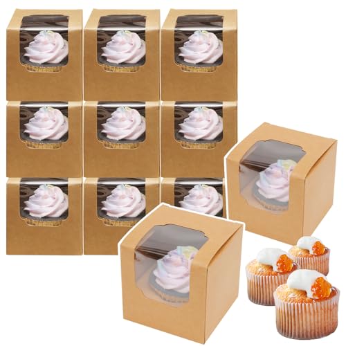Bakepacker Auto-Pop Cupcake Boxes - 30 Pack, Brown, 3.5"