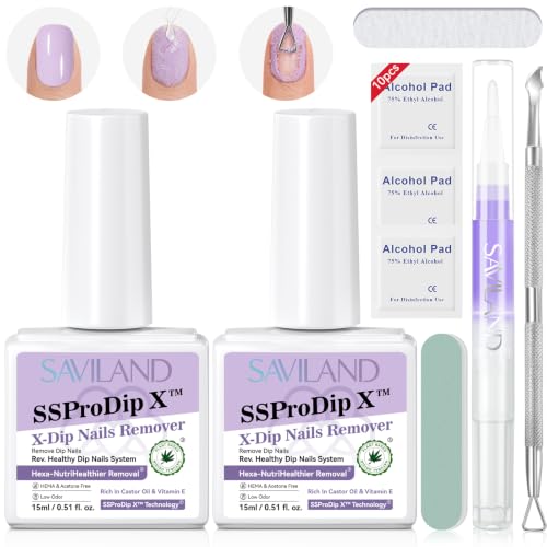 SAVILAND Dip Powder Remover Kit 2x15ml with Cuticle Oil Pen & Tools