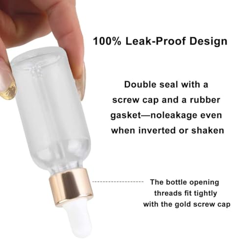 1oz Clear Glass Dropper Bottles - 12-Pack with Gold Caps & Labels