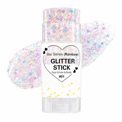 01Rainbow Rainbow White Hair Glitter Stick for Kids & Adults - Face, Body & Hair Sparkle