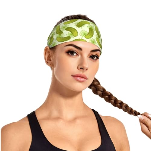 Dill Pickles Pattern Black & Gold Swirl Liquid Ink Headbands for Yoga & Fitness - One Size