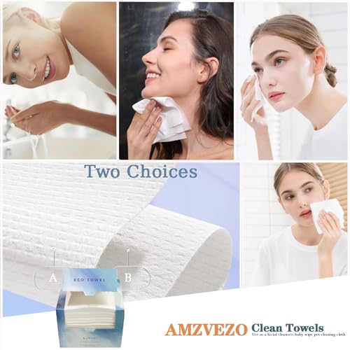 Disposable Biodegradable Face Towels - Soft Skin-Friendly Washcloths for Sensitive Skin, 50 Sheets (AMZVEZO)