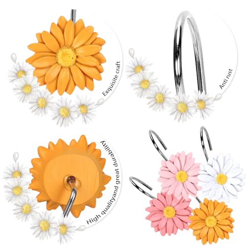Whaline 12-Piece Boho Daisy Shower Curtain Hooks in 4 Colors