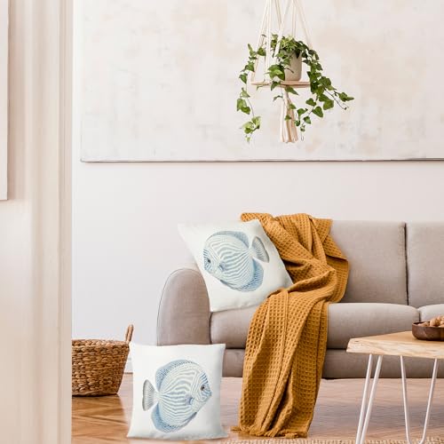 Coastal Fish Throw Pillow Covers - Set of 2, 18x18 Flannel