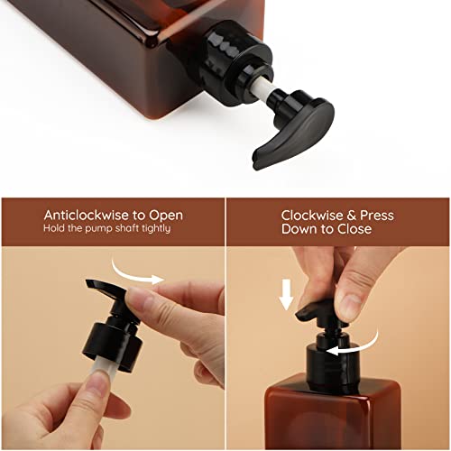 Segbeauty Dark Amber 4-Pack Shampoo & Conditioner Bottles - 16.9oz Refillable Dispensers with Labels