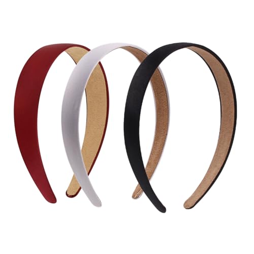 YVPSI Satin Headbands 3 Pack - Black White Wine Red, 2cm Wide Non-Slip Comfortable