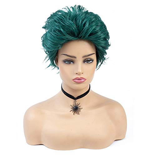 Short Dark Green Curly Wig - Heat Resistant Synthetic Cosplay