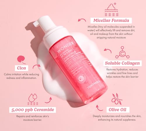 TONYMOLY Wonder Ceramide Mochi Foam Cleanser - Gentle Micellar Hydrating Cleanser