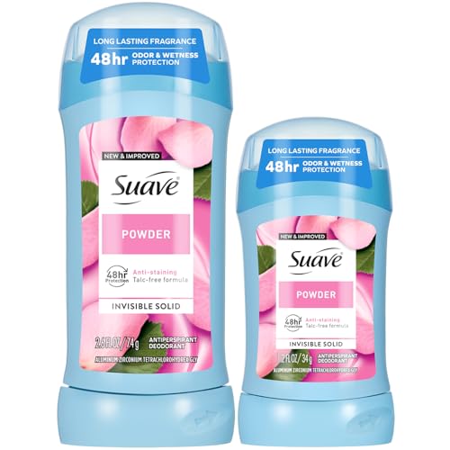 Suave Women’s Powder Scent Antiperspirant Deodorant 2-Pack, 2.6 oz & 1.2 oz