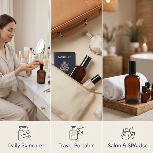 ericotry 3-Pack 100ml Amber Glass Refillable Pump Bottles Leakproof Travel Containers