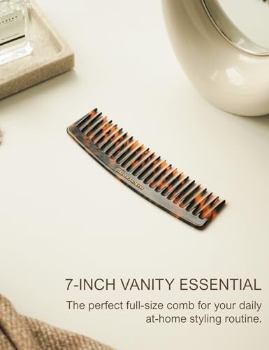Heesch Classic Tortoise Wide Tooth Curl Comb Set of 2 — 5 & 7 Inch Travel & Styling Combs for Curly & Wet Hair