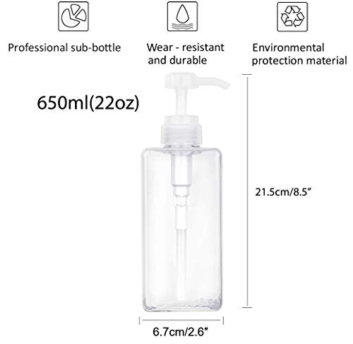 JiatuA 22oz (650ml) Clear Refillable Plastic Pump Dispenser 2 Pack