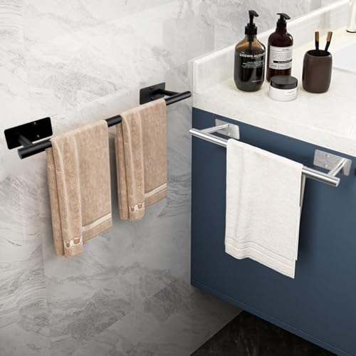 Brushed Nickel Adhesive Towel Bar - 16 Inch Stainless Steel Holder for Bathroom