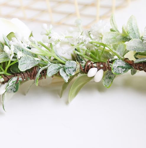 White Flower Crown Rose Floral Headband for Weddings and Parties - Adjustable Headpiece