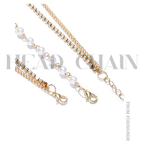 Boho Pearl and Crystal Head Chain - Gold Rhinestone Hair Jewelry