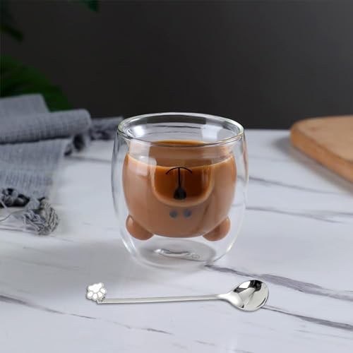 Binoster Cute Bear Double Wall Glass Mug - 230-280ml Insulated Cup