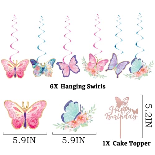 Butterfly Birthday Decorations Set - Purple Happy Birthday Banner & Cake Topper