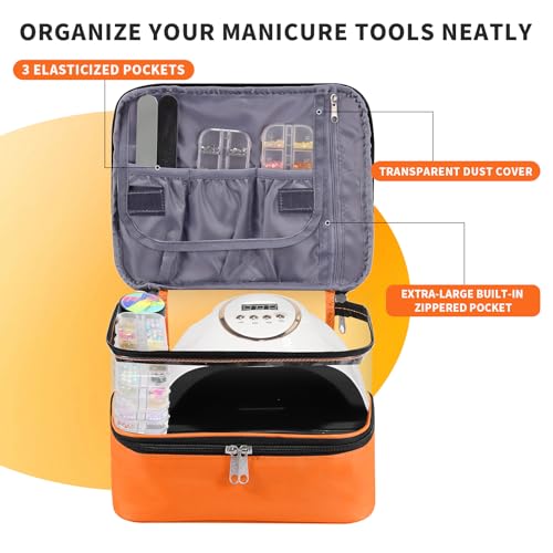 Beloving Orange Nail Polish Organizer Bag - Double Layer, Holds 30 Bottles & Nail Dryer