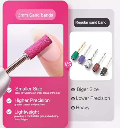 Lumcrissy 250Pcs Multi-Color Mini Nail Sanding Bands Set with 3mm Mandrel – Fine Grit for Acrylic & Gel Nails, Color1#