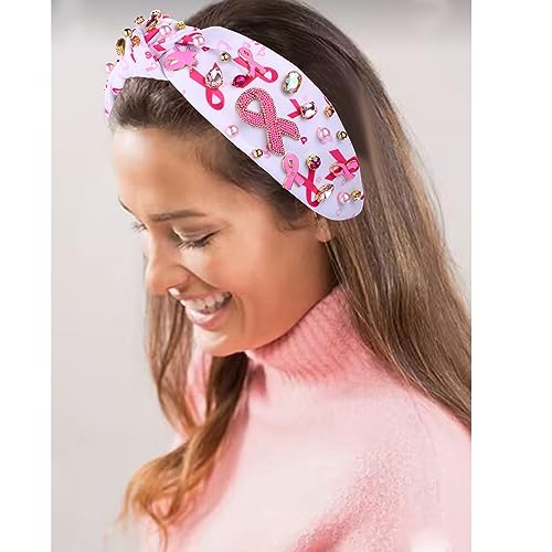 Pink Ribbon Headband A for Breast Cancer Awareness Women Support Knotted Hair Accessory