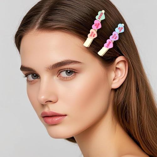8 Pack Candy Heart Hair Clips for Women - Valentine's Day Accessories