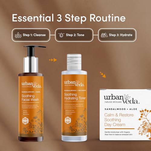Urban Veda Soothing Facial Cleanser with Sandalwood & Aloe Vera 5.1 Fl Oz - Gentle Hydrating Face Wash for Sensitive & Dry Skin