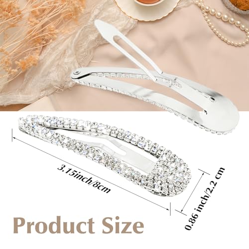 WLLHYF Silver Rhinestone Hair Clips 2Pcs Bling Crystal French Barrettes for Women & Girls