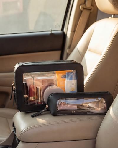 LETGO Clear Makeup Bag Set, Waterproof Travel Toiletry Pouch - Dual Black