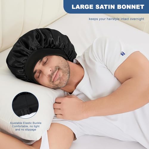 Selalu Men's Double Layer Silk Satin Sleep Bonnet - Adjustable, Black