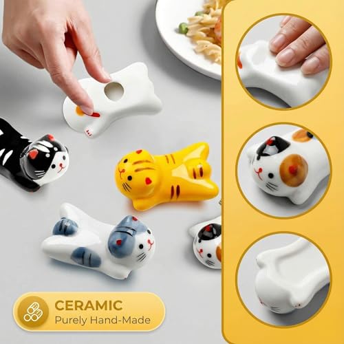 Cute Ceramic Cat Chopstick Holder Set - 5 Pack Japanese Style