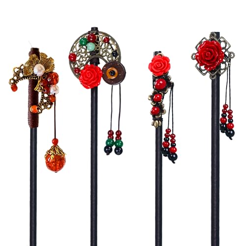 Retro Flower Hairpins - Japanese Floral Hair Sticks for Women