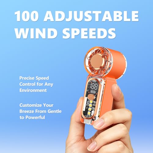 Portable Mini Handheld Fan with 100 Adjustable Speeds - USB-C Rechargeable, Lightweight & Travel-Friendly