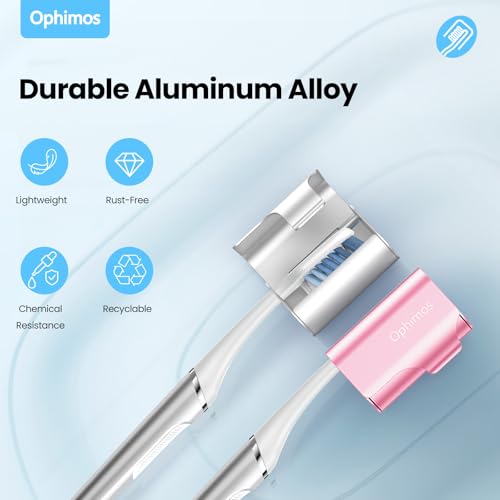Ophimos Aluminum Toothbrush Head Cover Cap - Travel Protector (2 Pack, Silver+Pink)