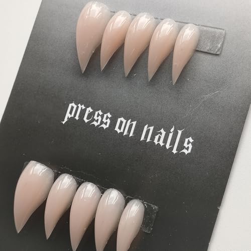 Luxury Medium Stiletto Press on Nails - Handmade Glossy Nude Acrylic Nails