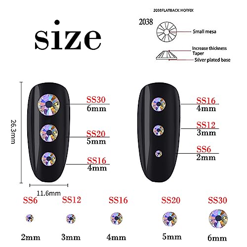 3000 Pieces SS6 2mm Flatback AB Rhinestones for Nail Art & Crafts