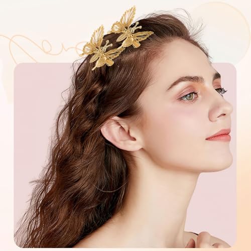 Moving 3D Butterfly Hair Clips - Gold Metal Hair Accessories for Women
