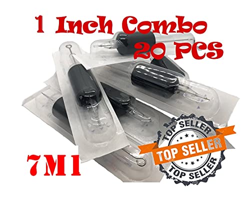 Tatmax 20Pcs 1 Inch Tattoo Needle & Tube Set - 5M1 7M1 9M1 11M1 13M1 15M1, 7 Mag/M1 (Variation: 7 Mag/M1)
