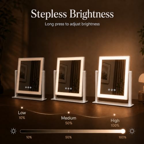 DECADENCE 14.1 Inch LED Vanity Makeup Mirror with Lights for Women and Mom, 10X/5X Detachable Magnifiers, 3 Color Modes, Dimmable Touch Control, 360 Degree Rotation, Tabletop Cosmetic Mirror