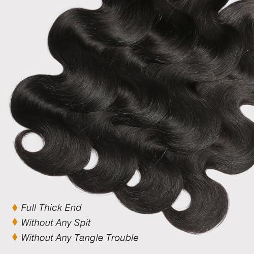 CSCHS 12A Human Hair Bundles 22 24 26 Inch Body Wave Bundles Human Hair 100% Unprocessed Brazilian Virgin Hair Quick Weave Extensions Natural Black