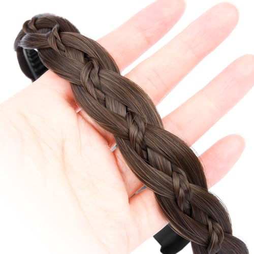Chestnut Thin Braid Headband with Teeth - Synthetic Hair Piece