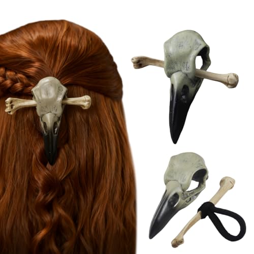 Gothic Raven Skull Hair Tie - Crow Resin Ponytail Holder for Halloween & Cosplay