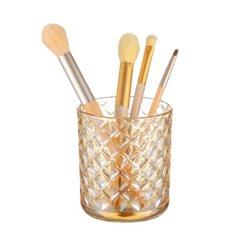 DASITON Glass Makeup Brush Holder, Diamond Pattern Crystal Cosmetic Cup