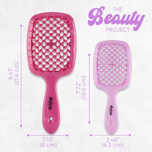 Amethyst Detangling Brush 2-Pack for All Hair Types - Pain-Free, Vented Design