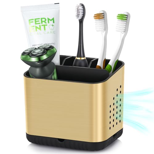 Brushed Gold Toothbrush Holder - 4 Slot Bathroom Organizer