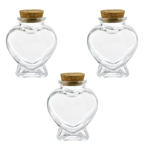 Heart Shaped Glass Favor Jars with Cork Lids - 2.7oz Set of 3